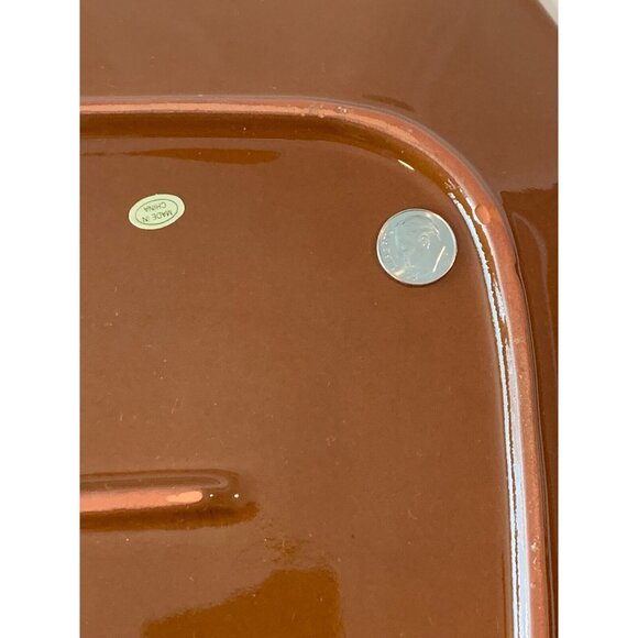 Red Plate Apple and Pear Texture Outline Design Serving Pottery 11 in X 11 in - Picture 6 of 11